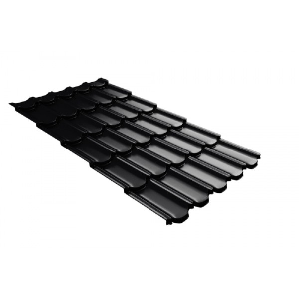 ГРАНД ЛАЙН Металлочерепица квинта плюс c 3D резом 0,5 Satin Matt TX RAL 9005 черный 531675