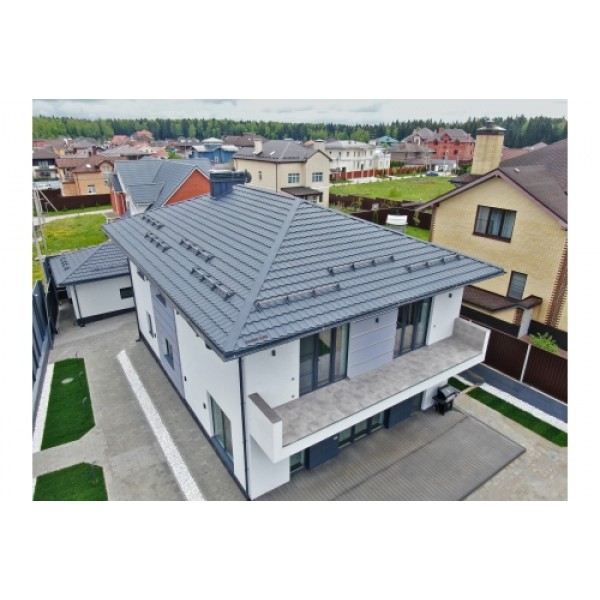 ГРАНД ЛАЙН Металлочерепица Квинта плюс (Kvinta plus) 0,5 Satin Matt RAL 7024 мокрый асфальт 243992 ГРАНД ЛАЙН Металлочерепица Квинта плюс (Kvinta plus) 0,5 Satin Matt RAL 7024 мокрый асфальт 243992